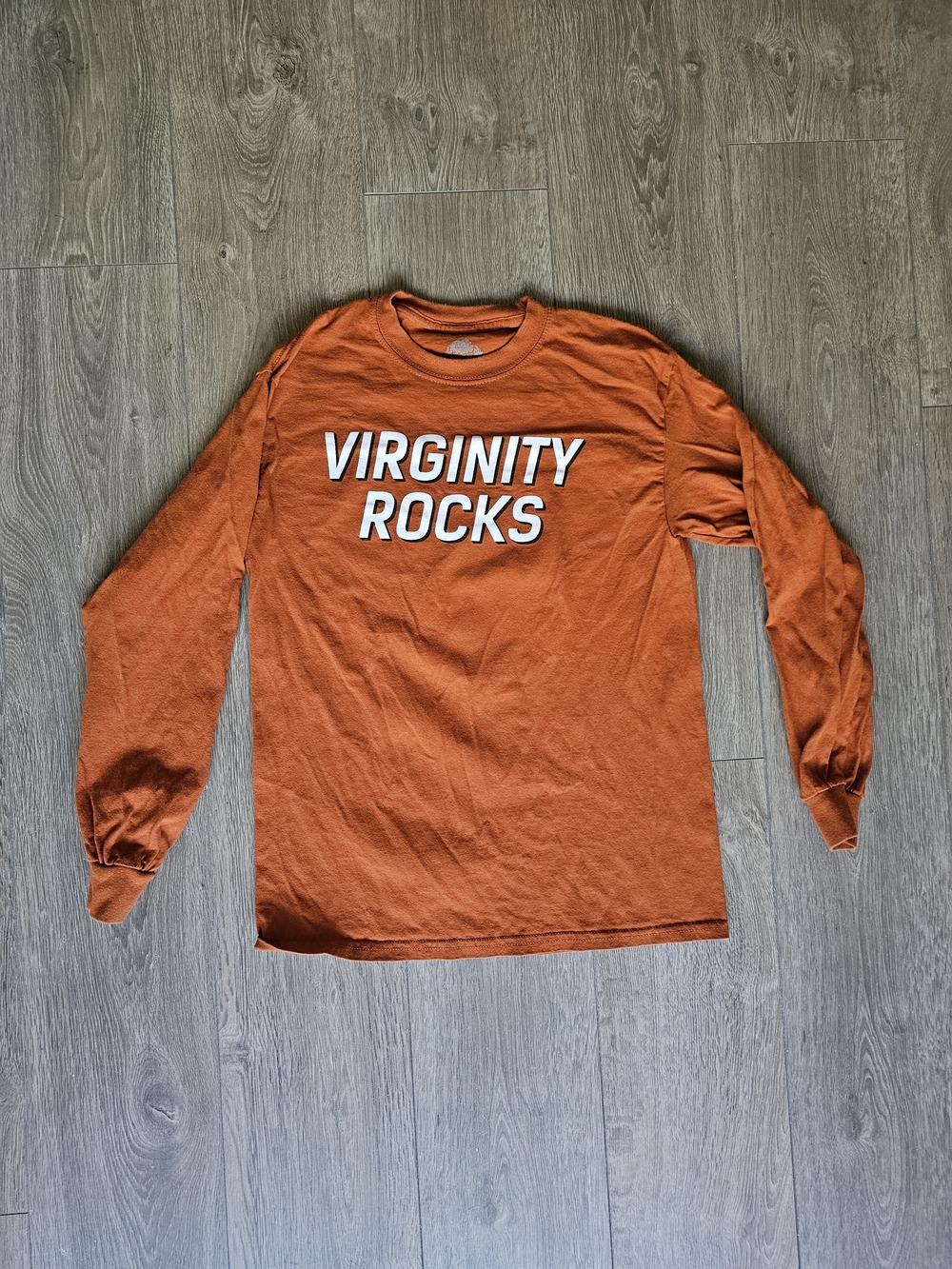 Virginity Rocks Long Sleeve Crewneck T-Shirt - Orange